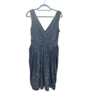 Badgley‎ Mischka Dress, Manhattan Socialite, Sequin, V Neck, Size 10